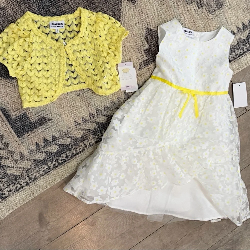 New Blueberi Boulevard White Daisy Ruffled Sundress + Short Sleeve Cover Up